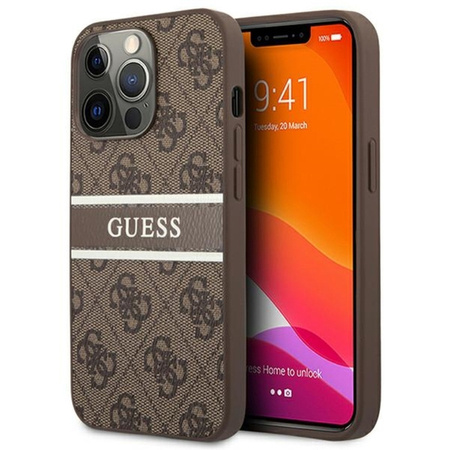 ETUI GUESS 4G PRINTED STRIPE - IPHONE 13 PRO MAX (BRĄZOWY)