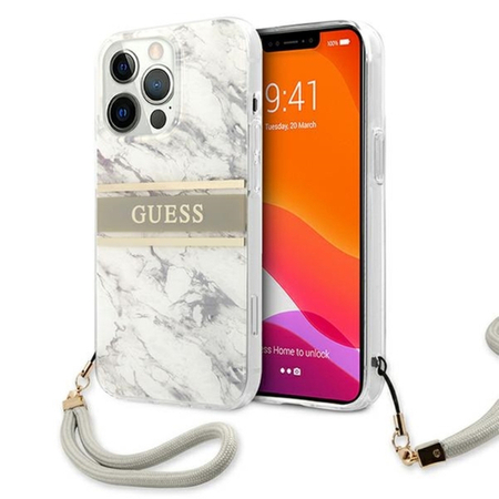 GUESS MARBLE STRAP - ETUI IPHONE 13 PRO MAX (BIAŁY)