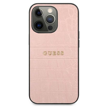 Guess Croco Stamp Lines - Etui iPhone 13 Pro Max (Różowy)
