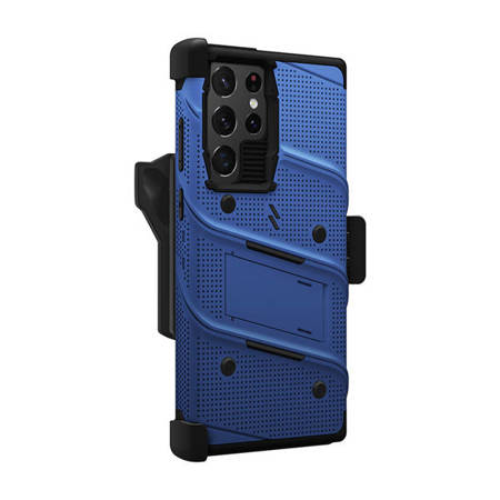 ZIZO Bolt Series - Pancerne Etui Samsung Galaxy S22 Ultra Ze Szkłem 9H Na Ekran + Uchwyt Z Podstawką (Niebieski)